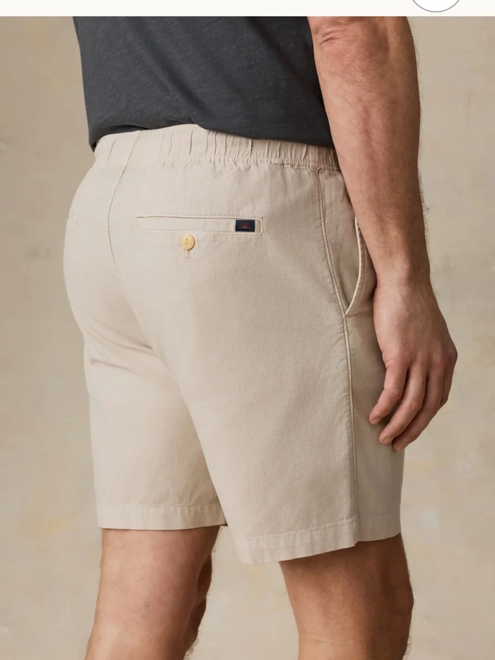 Faherty Essential Drawstring Cotton/Linen Blend Shorts Button Accent in Stone